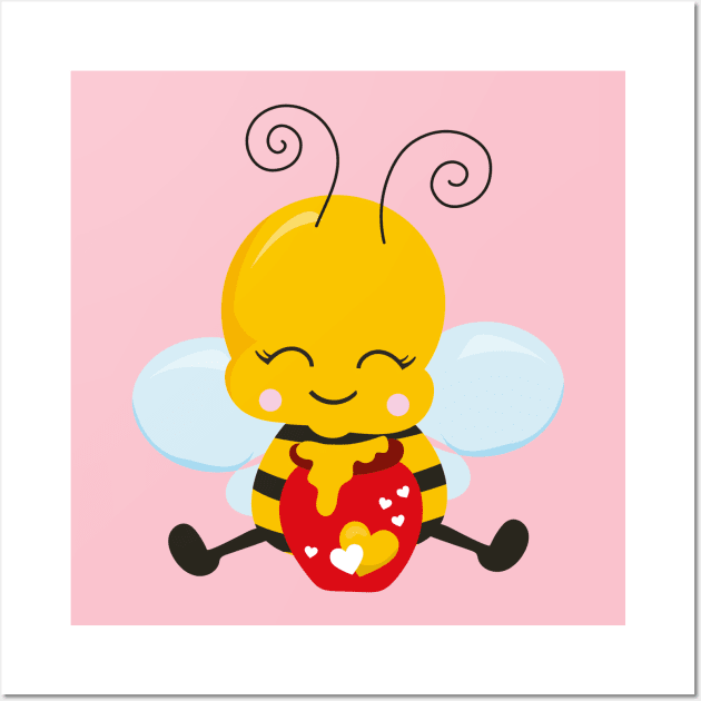 Cute Bee Valentine's day Design Wall Art by P-ashion Tee